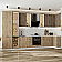 Модульный кухонный гарнитур Флэт-05 Brown Casella Oak 2S, Natural Casella Oak 2S/Белый 2340x4000/1000x600 Полки стекло