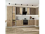 Модульный кухонный гарнитур Флэт-05 Brown Casella Oak 2S, Natural Casella Oak 2S/Белый 2340x4000/1000x600 Полки стекло