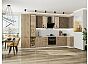 Модульный кухонный гарнитур Флэт-05 Brown Casella Oak 2S, Natural Casella Oak 2S/Белый 2340x4000/1000x600 Полки стекло