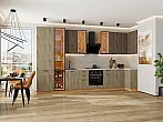 Модульный кухонный гарнитур Флэт-05 Brown Casella Oak 2S, Natural Casella Oak 2S/Дуб Вотан 2340x4000/1000x600 Полки стекло