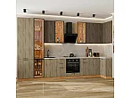 Модульный кухонный гарнитур Флэт-05 Brown Casella Oak 2S, Natural Casella Oak 2S/Дуб Вотан 2340x4000/1000x600 Полки стекло