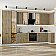 Модульный кухонный гарнитур Флэт-05 Natural Casella Oak 2S/Белый 2340x4000/1000x600 Полки стекло