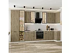 Модульный кухонный гарнитур Флэт-05 Natural Casella Oak 2S/Белый 2340x4000/1000x600 Полки стекло