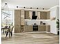 Модульный кухонный гарнитур Флэт-05 Natural Casella Oak 2S/Белый 2340x4000/1000x600 Полки стекло