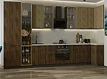 Модульный кухонный гарнитур Флэт-05 Natural Casella Oak 2S, Brown Casella Oak 2S/Graphite 2340x4000/1000x600 Полки стекло