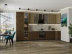 Модульный кухонный гарнитур Флэт-05 Natural Casella Oak 2S, Brown Casella Oak 2S/Graphite 2340x4000/1000x600 Полки стекло