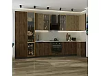 Модульный кухонный гарнитур Флэт-05 Natural Casella Oak 2S, Brown Casella Oak 2S/Graphite 2340x4000/1000x600 Полки стекло