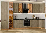 Модульный кухонный гарнитур Флэт-05 Natural Casella Oak 2S/Дуб Вотан 2340x4000/1000x600 Полки стекло