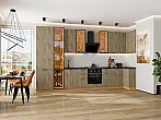Модульный кухонный гарнитур Флэт-05 Natural Casella Oak 2S/Дуб Вотан 2340x4000/1000x600 Полки стекло