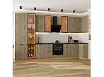 Модульный кухонный гарнитур Флэт-05 Natural Casella Oak 2S/Дуб Вотан 2340x4000/1000x600 Полки стекло