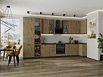 Модульный кухонный гарнитур Флэт-05 Natural Casella Oak 2S/Graphite 2340x4000/1000x600 Полки стекло