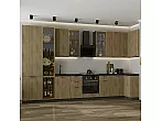 Модульный кухонный гарнитур Флэт-05 Natural Casella Oak 2S/Graphite 2340x4000/1000x600 Полки стекло