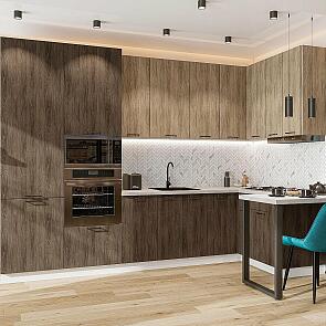 Модульный кухонный гарнитур Флэт-06 Natural Casella Oak 2S, Brown Casella Oak 2S/Белый 2340x3200/1350x600