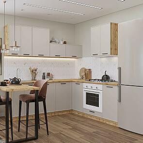 Модульный кухонный гарнитур Фрейм-03 Clay Silk/Дуб Вотан 2140x2200/2000x600