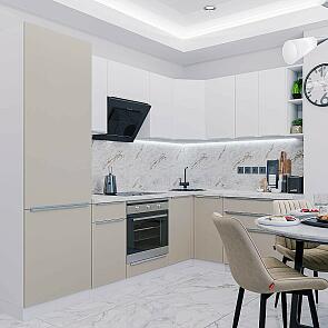 Модульный кухонный гарнитур Фьюжн-04 Silky White, Clay Silk/Белый 2140x2500/1800x600