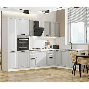 Модульный кухонный гарнитур Нео-03 Clay Silk, Grey Silk/Белый 2140x3000/2100x600