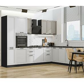 Модульный кухонный гарнитур Нео-03 Clay Silk, Grey Silk/Graphite 2140x3000/2100x600