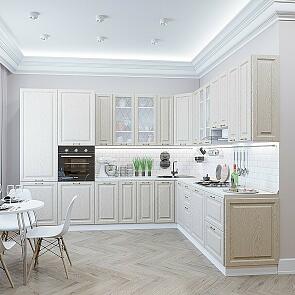 Модульный кухонный гарнитур Ницца-04 Дуб крем/Белый 2340x3200/2700x600