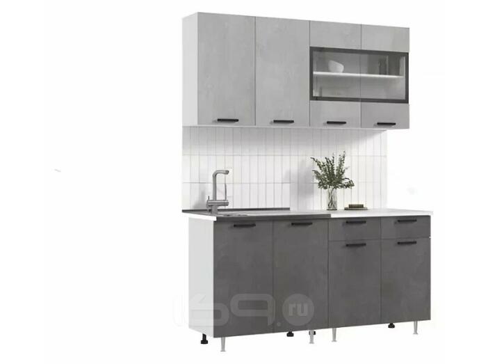 ЛДСП Кухня Рио NEW 1,6м (490) (Бетон светлый/Бетон темный, Белый (Антарес))