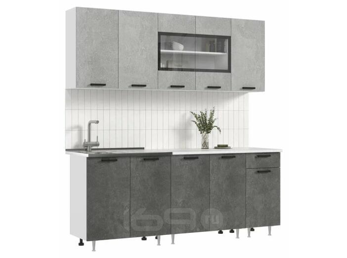 ЛДСП Кухня Рио NEW 1,8м (490) (Бетон светлый/Бетон темный, Белый (Антарес))