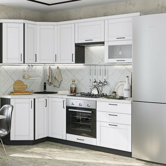 Кухня угловая Лофт-03 Super White/Graphite 2140*1200/2200*600
