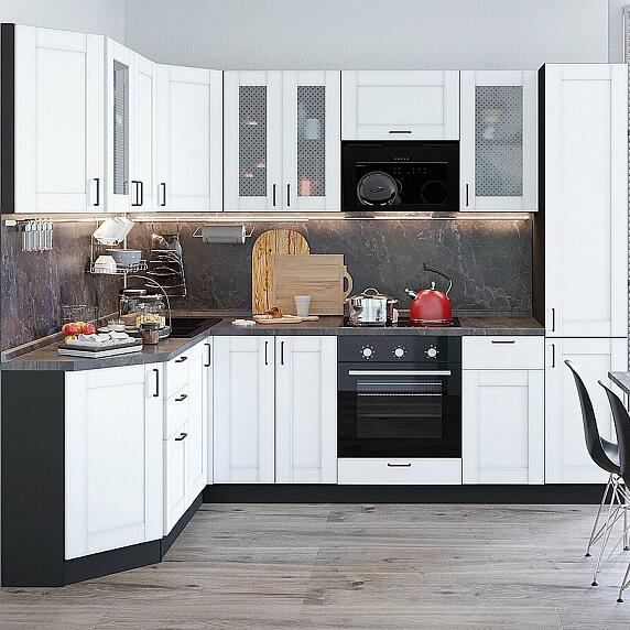 Кухня Угловая Лофт-04 Super White/Graphite 2140*1700/2600*600