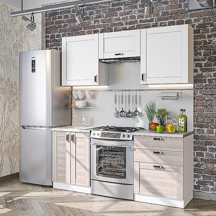 

Кухня прямая Лофт-05 Super White/Cappuccino Veralinga/Белый 2140*1800*600