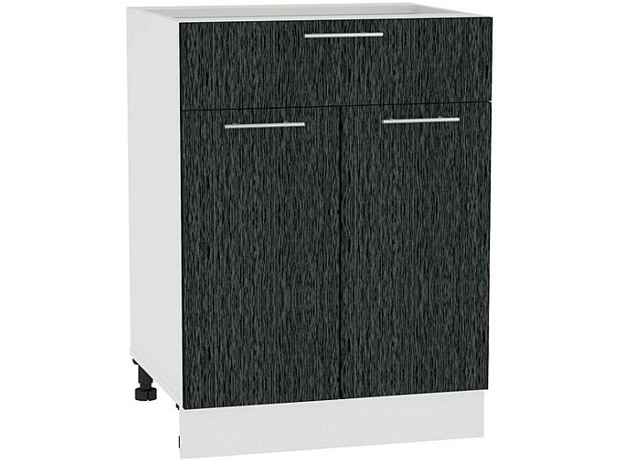 Шкаф нижний с 2-мя дверцами и ящиком Валерия-М Н 601М Черный металлик дождь-Белый