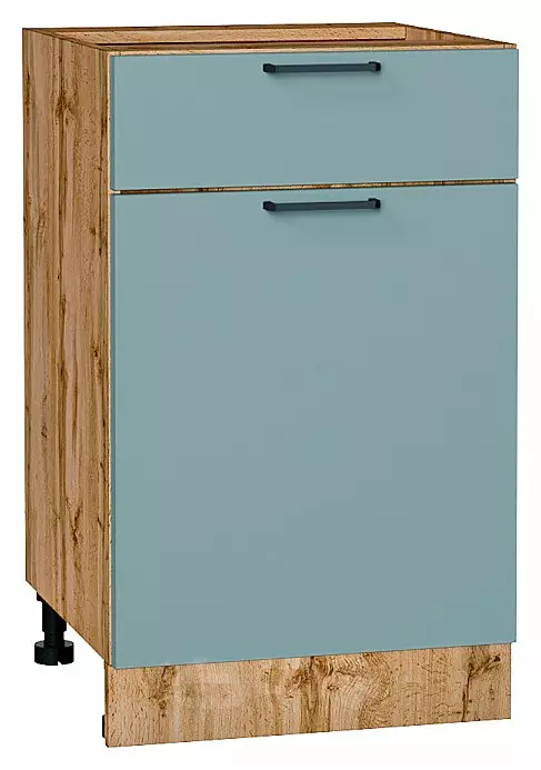 Шкаф нижний с 1-ой дверцей и ящиком Флэт Grey-green In 2S/Дуб Вотан 816*500*478