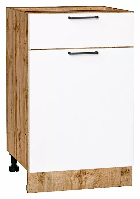 Шкаф нижний с 1-ой дверцей и ящиком Флэт White In 2S/Дуб Вотан 816*500*478