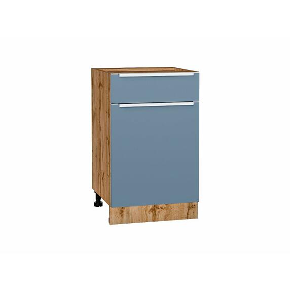 Шкаф нижний с 1-ой дверцей и ящиком Фьюжн Silky Blue Дуб Вотан 816*500*480