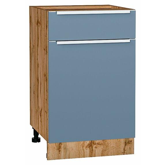 Шкаф нижний с 1-ой дверцей и ящиком Фьюжн Silky Blue Дуб Вотан 816*500*480