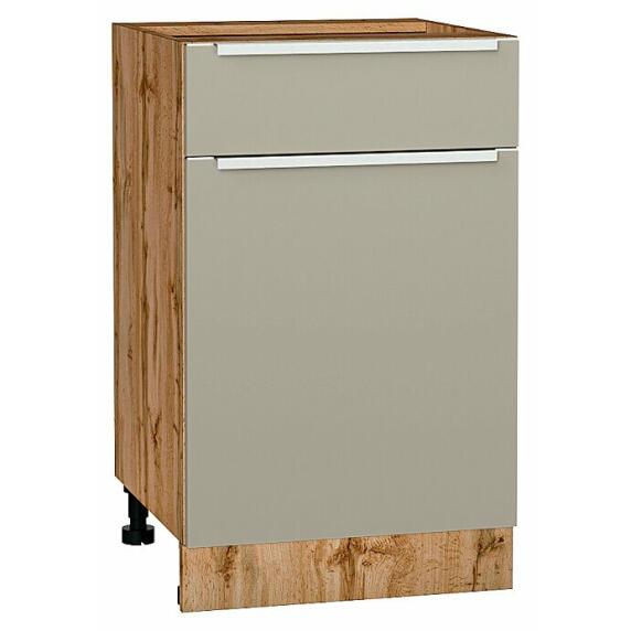 Шкаф нижний с 1-ой дверцей и ящиком Фьюжн Silky Grey Дуб Вотан 816*500*480