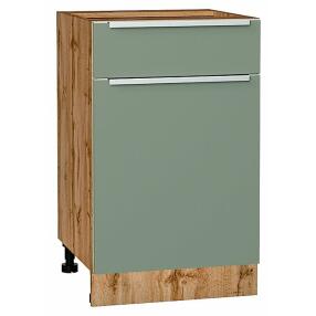 Шкаф нижний с 1-ой дверцей и ящиком Фьюжн Silky Mint Дуб Вотан 816*500*480