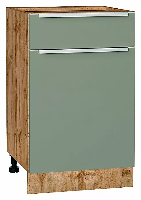 Шкаф нижний с 1-ой дверцей и ящиком Фьюжн Silky Mint Дуб Вотан 816*500*480