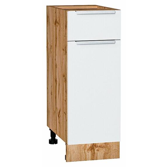 Шкаф нижний с 1-ой дверцей и ящиком Фьюжн Silky White Дуб Вотан 816*300*480