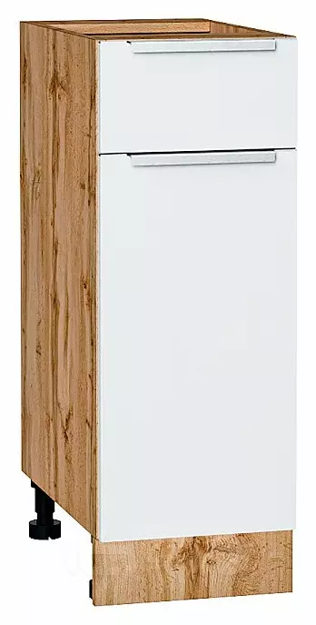 Шкаф нижний с 1-ой дверцей и ящиком Фьюжн Silky White Дуб Вотан 816*300*480