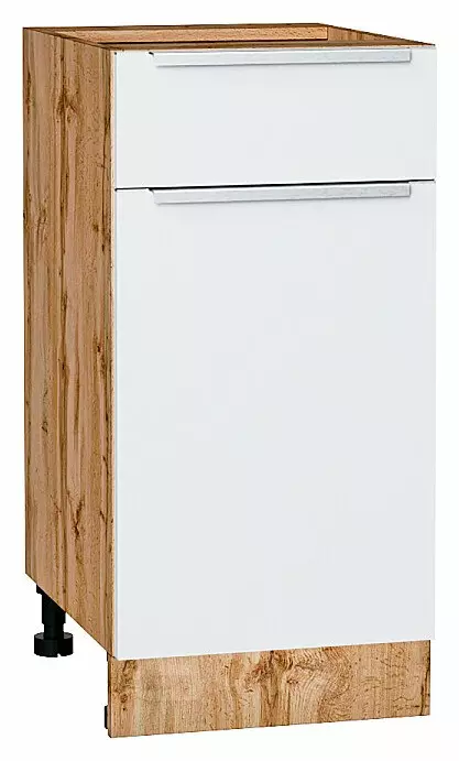 Шкаф нижний с 1-ой дверцей и ящиком Фьюжн Silky White Дуб Вотан 816*400*480