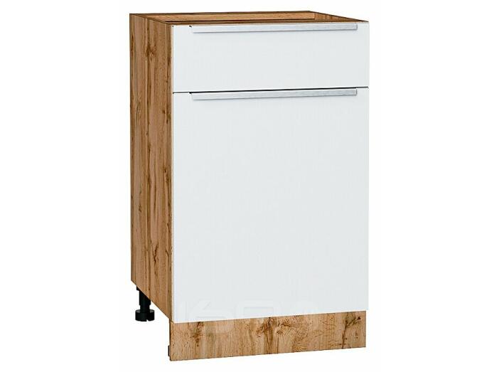 Шкаф нижний с 1-ой дверцей и ящиком Фьюжн Silky White Дуб Вотан 816*500*480