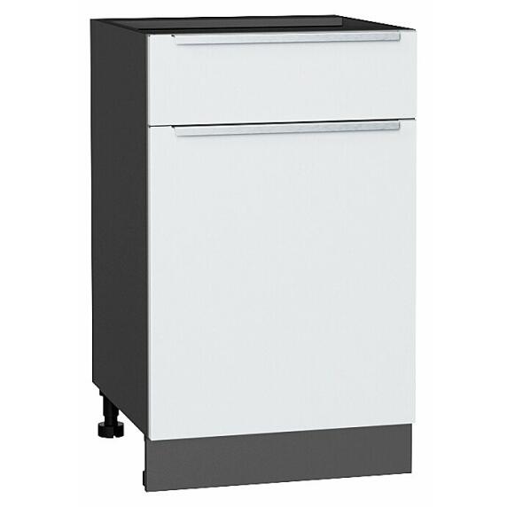 Шкаф нижний с 1-ой дверцей и ящиком Фьюжн Silky White Graphite 816*500*480
