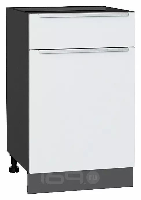 Шкаф нижний с 1-ой дверцей и ящиком Фьюжн Silky White Graphite 816*500*480