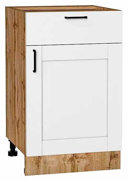 Шкаф нижний с 1-ой дверцей и ящиком Лофт Super White Дуб Вотан 816*500*480