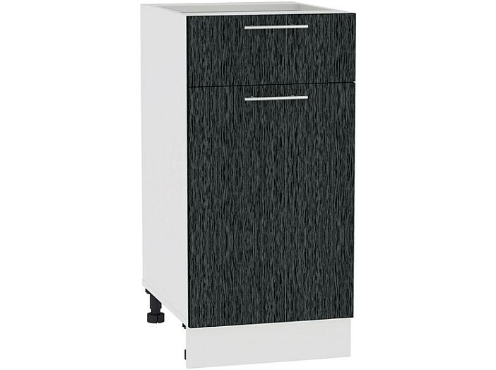 Шкаф нижний с 1-ой дверцей и ящиком Валерия-М Н 401 Черный металлик дождь-Белый