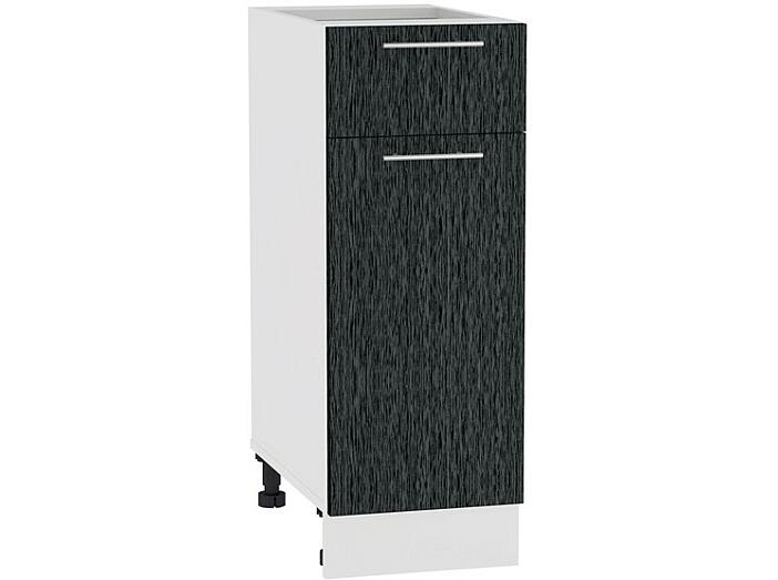 Шкаф нижний с 1-ой дверцей и ящиком Валерия-М Н 301 Черный металлик дождь-Белый