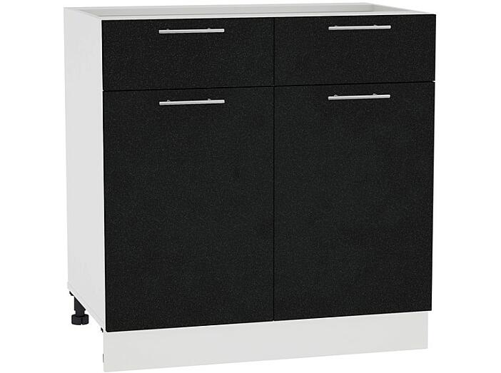 Шкаф нижний с 2-мя дверцами и 2-мя ящиками Валерия-М Н 801 Черный металлик-Белый