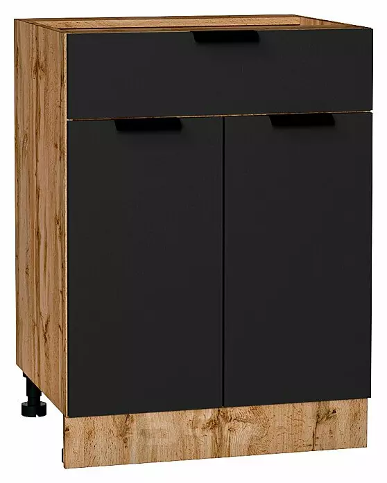 Шкаф нижний с 2-мя дверцами и ящиком Евро Антрацит Дуб Вотан 816*600*478