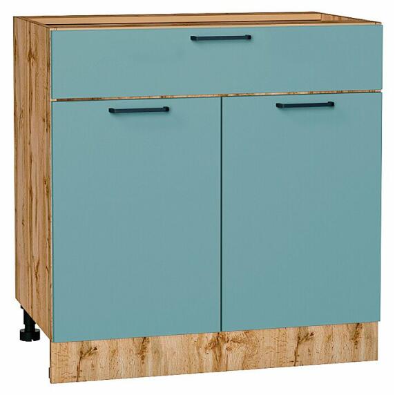 Шкаф нижний с 2-мя дверцами и ящиком Флэт Grey-green In 2S/Дуб Вотан 816*800*478