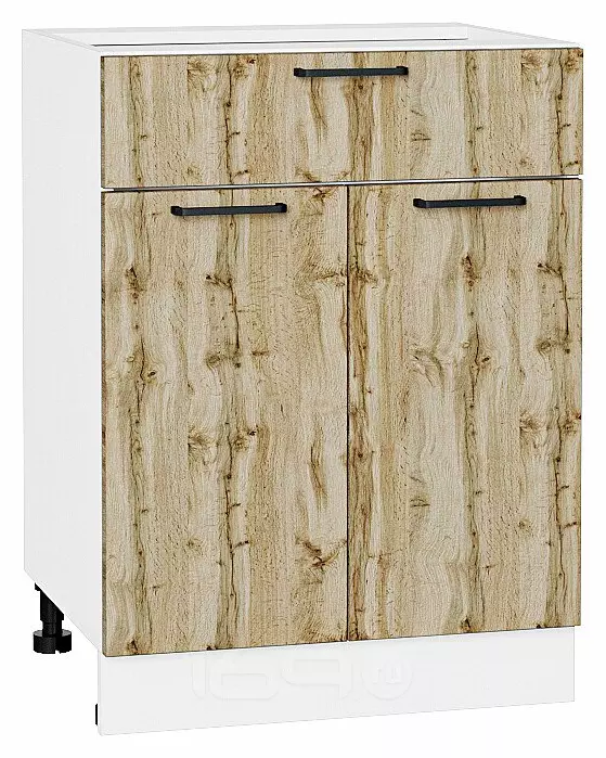 Шкаф нижний с 2-мя дверцами и ящиком Флэт Wotan Oak 2S/Белый 816*600*478
