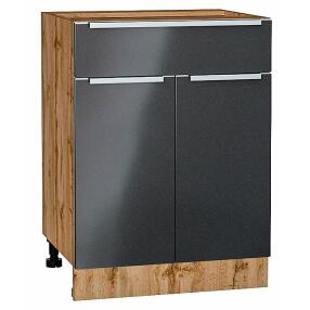 Шкаф нижний с 2-мя дверцами и ящиком Фьюжн Anthracite Дуб Вотан 816*600*480