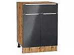 Шкаф нижний с 2-мя дверцами и ящиком Фьюжн Anthracite Дуб Вотан 816*600*480